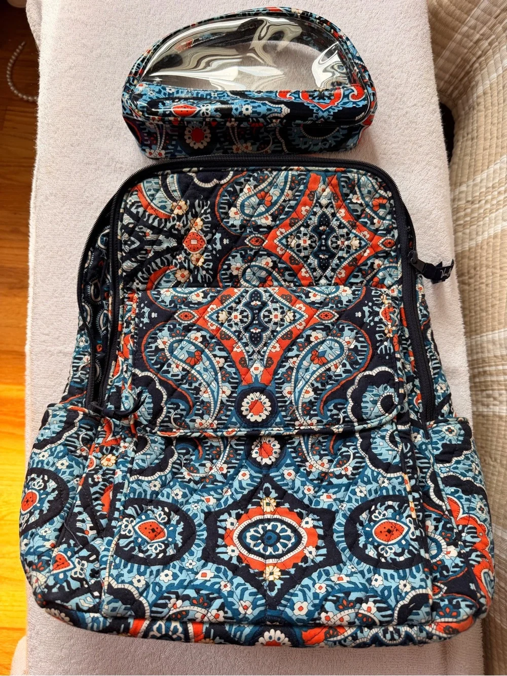 Vera Bradley Quilted Backpack & Clear Cosmetic Bag Set Marrakesh Print